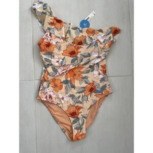 Cupshe Swim One Piece One Shoulder Swimsuit Floral Ruffled Summer NWT